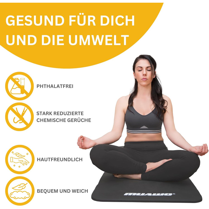 Тренувальний килимок преміум-класу: фітнес, йога, гімнастика | неслизький | товстий та довгий | 190 x 60 x 1,5 см (сірий)