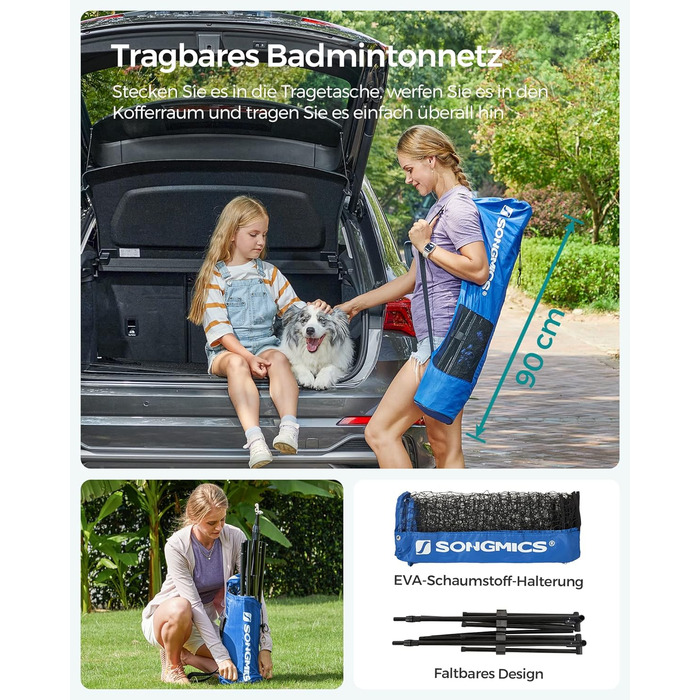 SONGMICS М'язова сітка для бадмінтону та волейболу, регульована висота, 3 м, блакитна