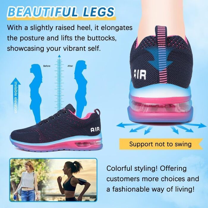 Жіночі кросівки для бігу та фітнесу. Зручні, дихаючі, з амортизацією. Чорно-білі, блакитно-червоні (42 EU)