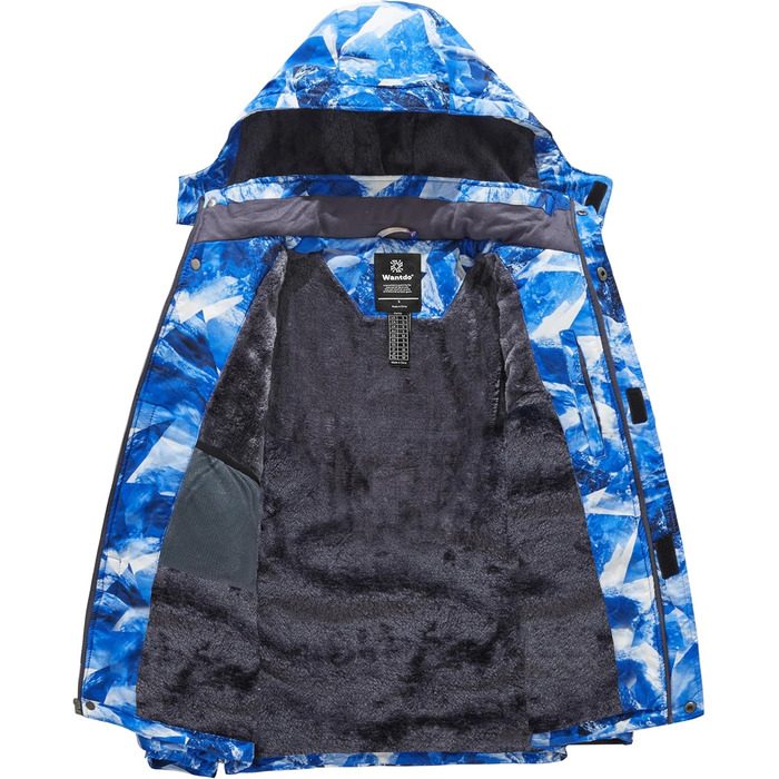 Чоловіча гірськолижна куртка Wantdo з флісовою підкладкою, водонепроникна та дихаюча, блакитна з гірським малюнком