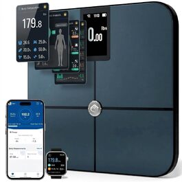 Розумні ваги Body Smart: Bluetooth/Wi-Fi, вага, жир, BMI, м'язи, вага немовляти, TFT-LCD, до 180 кг, чорні