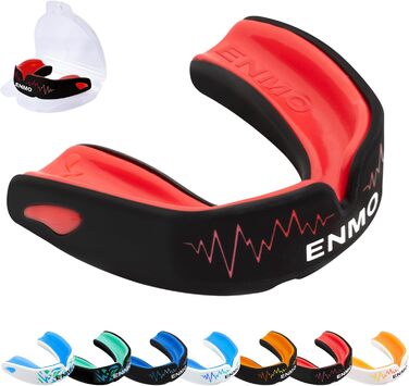 Захисний капу для спорту Enmo Maxilla Pro: для дорослих та дітей (10+), з кейсом. Підходить для регбі, боксу, хокею та контактних видів спорту. Капа з технологією Boil & Bite, тришарова, з каналом для дихання. Білий/синій (Радіо Чорний/Червоний)