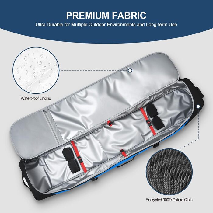Чохол для лиж на колесах Odoland, водонепроникний, для подорожей літаком, 190 см (синій)