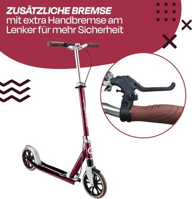 Самокат Globber NL 205 Deluxe для дітей від 6 років, підлітків та дорослих, 205 мм, ABEC 7, регульований, темно-червоний