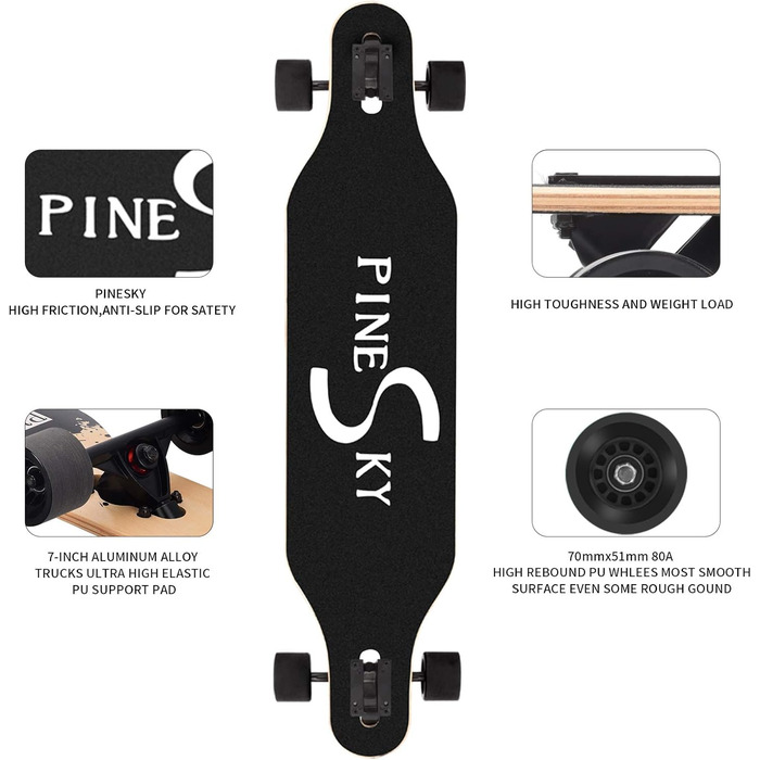 Лонгборд PINESKY 41 дюйм, Maple 8 шарів, для круїзингу, карвінгу, фрістайлу та даунхілу + T-Tool (тигр)