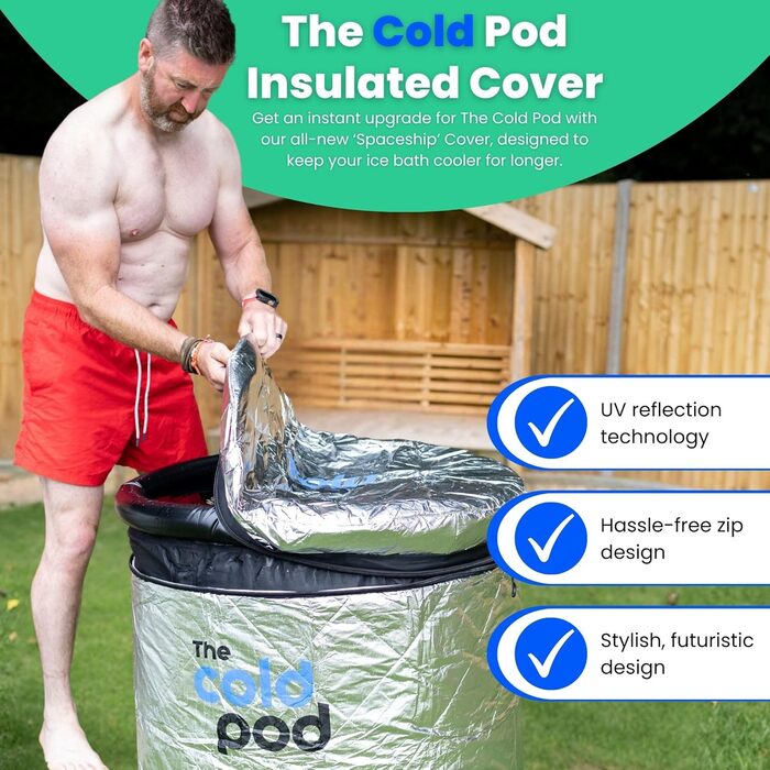 Кришка для крижаної ванни Cold Pod 320L: ізольована, сріблястого кольору, з відбиттям UV-тепла, водонепроникна, з блискавкою, захисний ковпак для крижаної ванни, стійкий до погодних умов, діаметр 75 см (кругла)