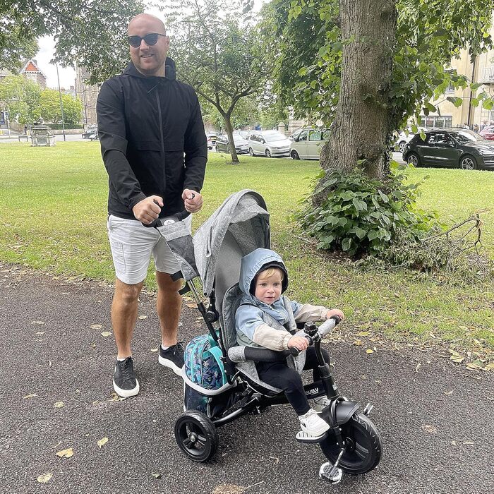 Триколісний велосипед HOMCOM 6-в-1 з батьківською ручкою для дітей 1-5 років (до 25 кг), з реверсом, кошиком, тримачем для пляшки, сонцезахисним дахом (сірий)