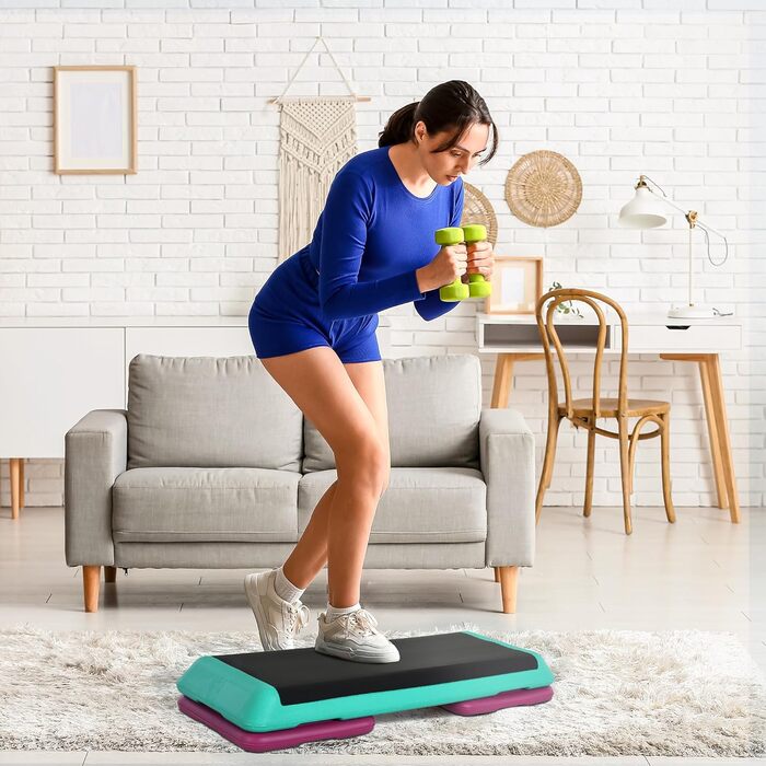 Степпер HOMCOM з регулюванням висоти, 3 сходинки, для дому, фітнесу, офісу, чорний+зелений+фіолетовий