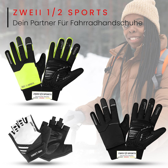 Велосипедні рукавички чоловічі зимові, вітронепроникні, водостійкі, утеплені, з підкладкою, з антиковзаючою поверхнею, терморукавички, чорні (S, жовтий)