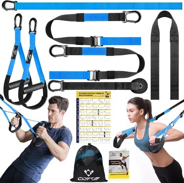 Шкіряний тренажер Sling Trainer для дому з великим ручним захватом та кріпленням до дверей (Blue)