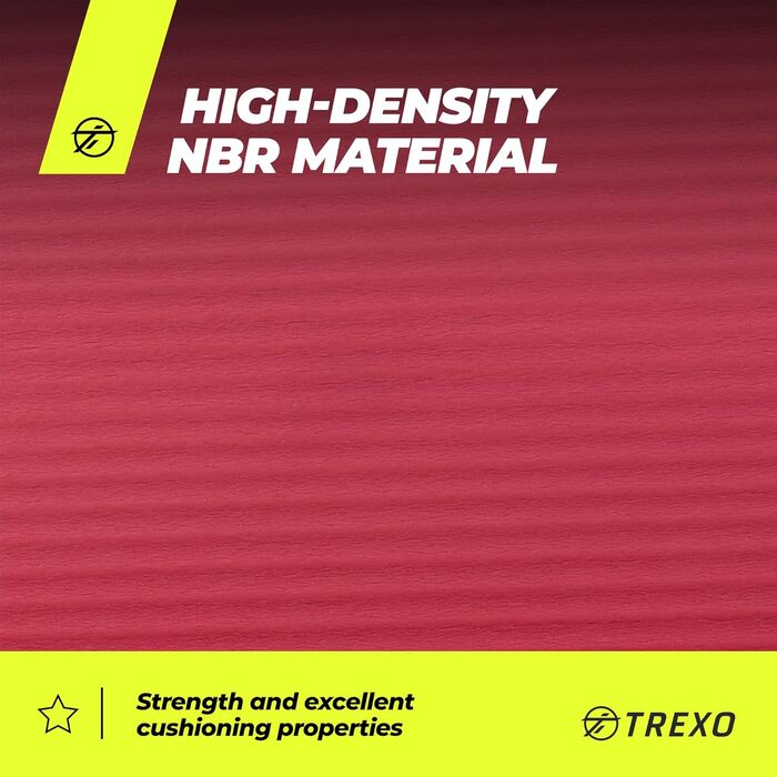 TREXO килимок для фітнесу NBR 183x61 см, рожевий - міцний, 15 мм, з антиковзким покриттям та ручками