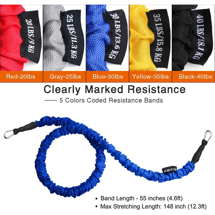 Набір фітнес-гумок CoiTek Premium, 14 шт. з металевими кліпсами, 20-40lbs, з нейлоновими ручками та дверним анкером до 150lbs