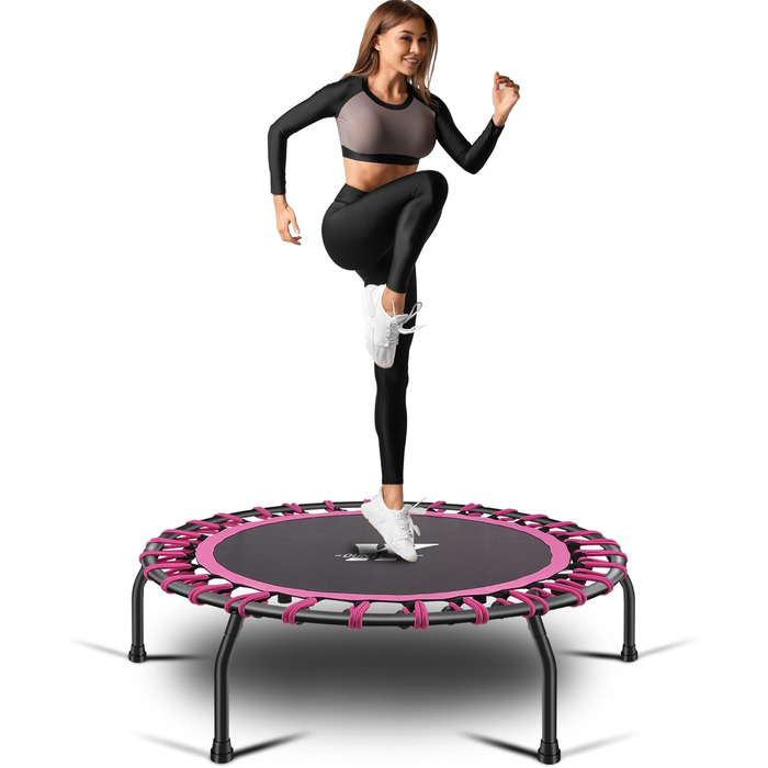 Трамплін для фітнесу 112 см, міні-трамплін для дому, рожевий, регульована ручка, вантажопідйомність до 150 кг