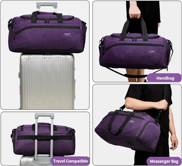 Спортивна та дорожня сумка FIORETTO 35L з відділенням для взуття та мокрих речей, водонепроникна, для тренувань, спортзалу, подорожей, плавання, сауни, футболу, фіолетовий