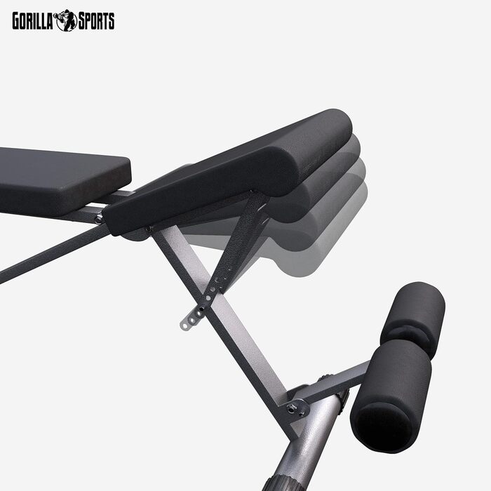 GORILLA SPORTS® Складана лавка для жиму, 8-позиційна спинка, 4-позиційне сидіння, з утримувачем для ніг, універсальна тренувальна лавка до 200 кг