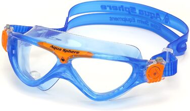 Дитяча плавальна маска AQUASPHERE Vista JR для дітей від 6 років, з УФ-захистом, силіконовим ущільненням, антифог та захистом від протікань, для хлопчиків і дівчаток, синя та оранжева, прозора лінза