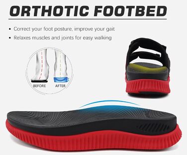 Чоловічі спортивні сандалі KuaiLu з м'якою устілкою, літні шльопанці на липучці (Чорно-червоні, 46 EU)