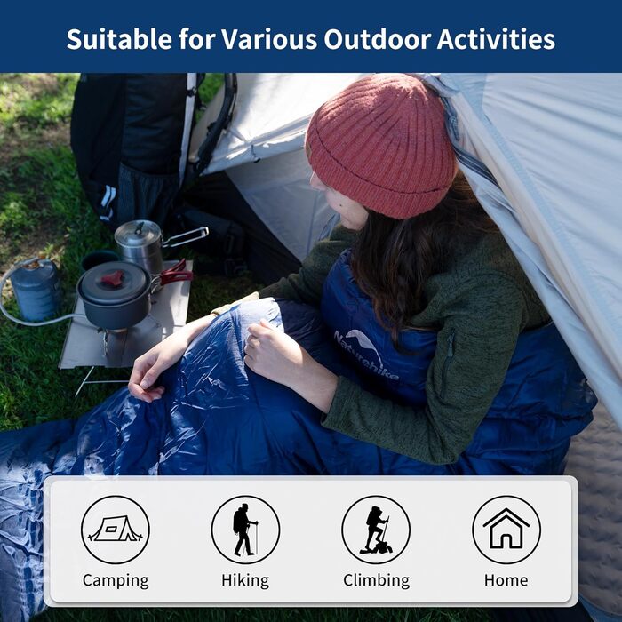Спальний мішок Naturehike Penguin - блакитний, для дорослих, ультра-теплий, бавовняний, для кемпінгу та дому