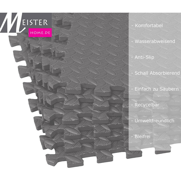 Захисні мати-пазли Meisterhome 60x60x1 см, 15 шт, антрацит, набір для підлоги 5,4 м² – підкладка для спортзалу, фітнесу, тренувань, спортмат, підлогова захисна мата