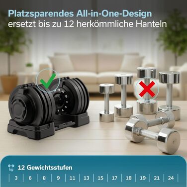 Штанга Skandika Hanteln Paino, регульована: гантелі, штанга, гиря, 1.5-24 кг. Набір гантелей для дому та спортзалу.
