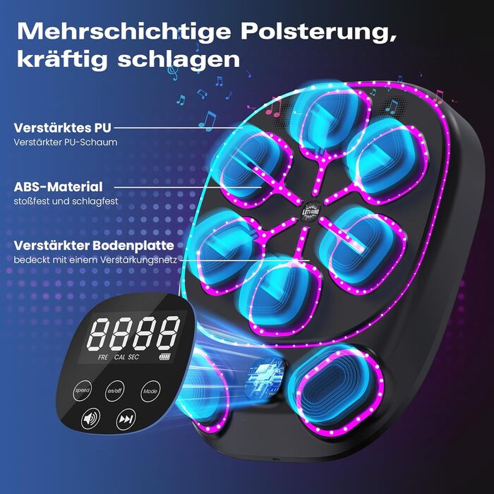 Музична боксерська машина з LED-підсвіткою, Bluetooth, 9 режимами швидкості та підрахунком ударів, електронний бокс-тренажер для дітей і дорослих, музичний бокс для дому та спортзалу