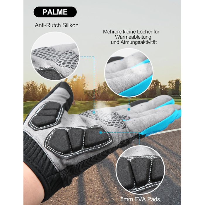 Велосипедні рукавички KUTOOK: антиковзаючі, амортизуючі, з гелевою підкладкою, сенсорні, для MTB, шосе, трейл, гірський велосипед, похід, блакитні, розмір L