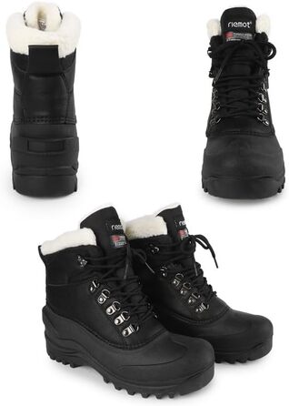 Водонепроникні зимові черевики Riemot для жінок та чоловіків: теплі, з підкладкою, антиковзаючі, для походів, трекінгу, роботи та катання на лижах. Розміри EU36-47, чорний колір.