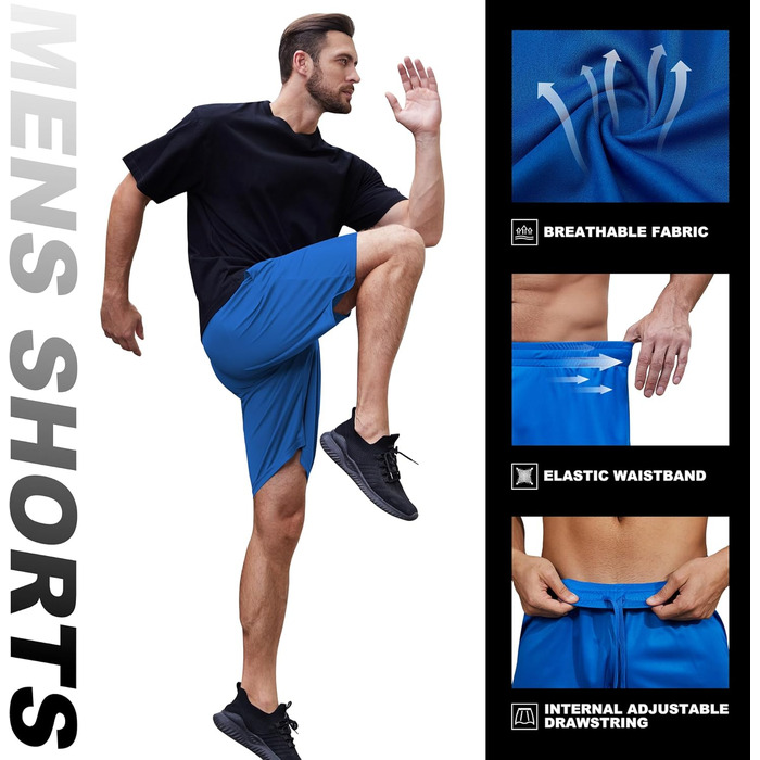 Чоловічі спортивні шорти 3/5er Pack: швидка сушка, дихаючі, для тренувань, бігу, баскетболу, фітнесу (чорний, темно-сірий, темно-синій, світло-сірий)
