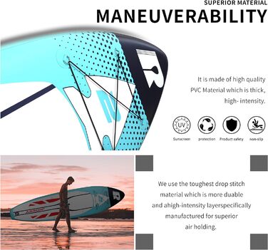 Надувна SUP-дошка Runwave з антиковзким покриттям, комплект аксесуарів, широка стійка, плавники для контролю, для підлітків і дорослих початківців