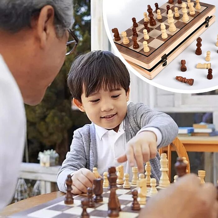 Шахи дерев'яні магнітні 2-в-1 для дорослих та дітей, якісний набір з портативним полем для зберігання