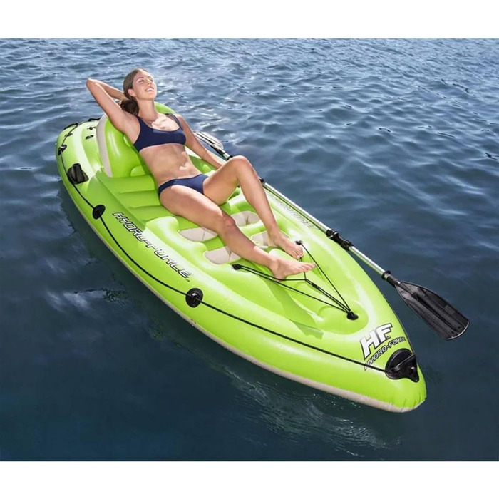 Надувний каяк Bestway Hydro-Force Koracle для риболовлі, комплект: весло, ручний насос, сумка, 1-місний, різні стилі