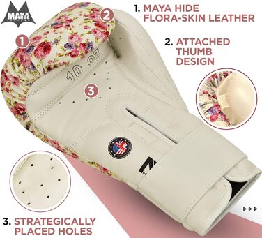 Жіночі боксерські рукавички RDX з Maya Hide шкіри для Муай Тай, кікбоксингу, ММА, тренувань та спарингу, 12 унцій, білі