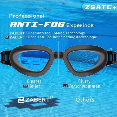 ZABERT W1 Плавальні окуляри для дорослих, антифог, UV-захист, водонепроникні, унісекс, чорний/синій, сіро-тоновані лінзи