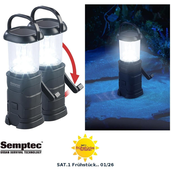 Semptec Ліхтарі для виживання Urban Survival Technology: Набір 2 шт. LED кемпінгові ліхтарі, зарядка від динамо, сонячної батареї та USB (ліхтарі-кришки, ліхтарі на ручку, power bank)