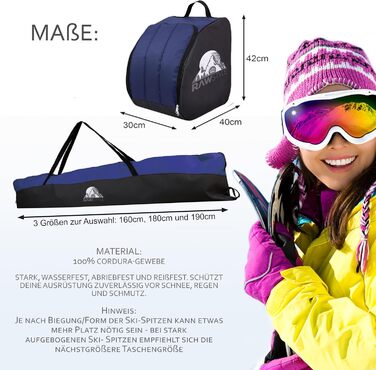 Чохол для лиж Rawstyle Skitasche Set: водовідштовхуючий, 160/180/190 см, для зимових видів спорту, чорно-рожевий комплект