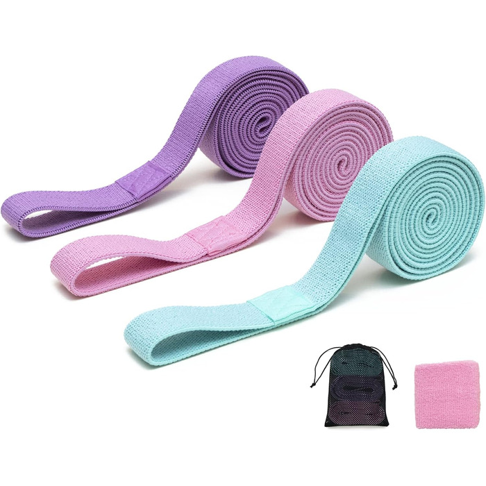 Фітнес-гумки для фітнесу, пілатесу та йоги, набір 3 шт. з різним опором, антиковзні, для силових тренувань, фітнес, зелений, рожевий, фіолетовий