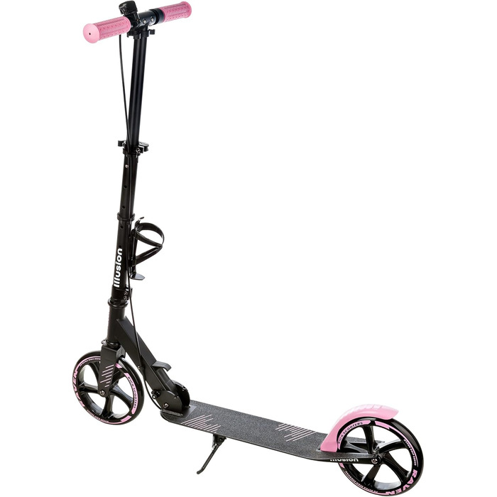 Дитячий та дорослий самокат RAVEN Illusion Pink з гальмом, регулюванням висоти, складний, з дзвіночком та тримачем для пляшки