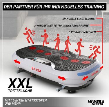 Платформа для фітнесу Miweba Sports 4D Wave MV300, 800 Вт, Bluetooth, браслет-пульт, тренувальні стрічки, для схуднення, спалювання жиру, домашній тренажер, 3 роки гарантії, чорна