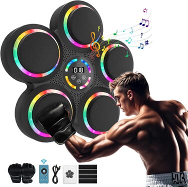 Розумна боксерська машина FOOING з Bluetooth, LED-підсвіткою та рівнями швидкості для дорослих та дітей, тренажер для зняття стресу з боксерськими рукавичками для домашніх тренувань. Інтелектуальні фітнес-пристрої (багатокольорове світло)