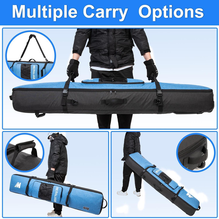 Чохол для сноуборду на колесах, валіза для сноуборду та чоботи, 160 см, блакитний
