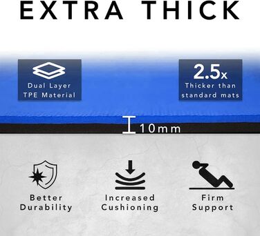 Тренувальний килимок для фітнесу – великий, широкий та товстий (183x80x10 мм) – TPE килимок, неслизький, для дому, HIIT, Pilates, гімнастики, сірий (з принтом)