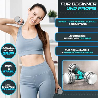 Набір гантелей 2 шт. з масивного сталі 2,5/5/7,5/10 кг | Гантелі з набором ваг та пінопластовою ручкою | Фітнес гантелі для дому, силові тренування та нарощування м'язів, блакитні (2 x 2,5 кг)
