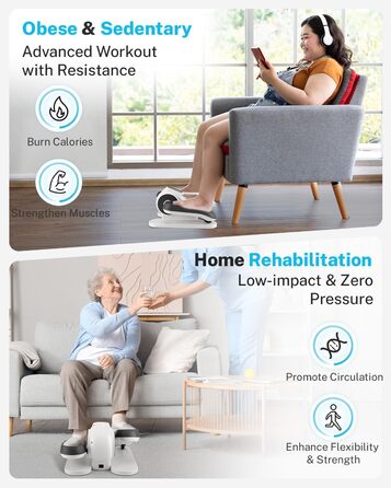 Еліптичний тренажер Gonex під стіл для літніх людей з 10 рівнями опору, тренажер для ніг, як у телепередачі, педальний тренажер для сидіння, 10 швидкостей & 3 автоматичні режими (білий)