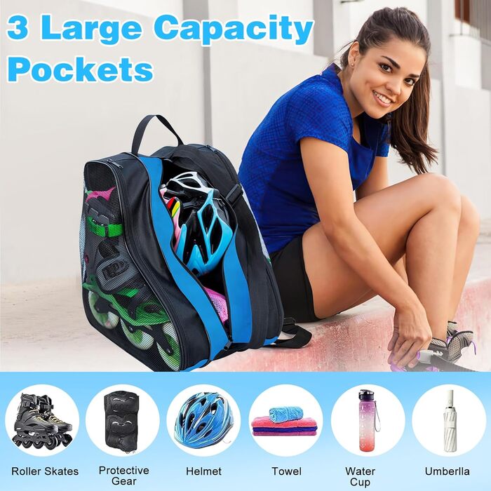 Сумка для роликів та ковзанів для дітей. Сумка для роликів Inliner, Ice Skate Bag, Skischuhtasche, Rollschuhtasche (Блакитна)