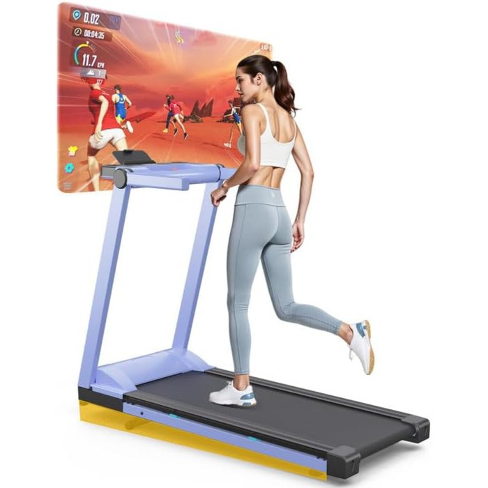 Lacuffy Біговий тренажер для дому, складаний, Walking Pad з нахилом 6%, велика площа для бігу 112 * 42 см, вантажопідйомність 158 кг, для високих людей (Синьо-Чорний)