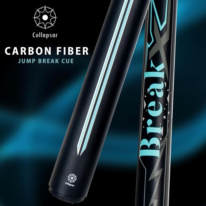 Більярдний кий Collapsar з карбону, 3-х частинний, 12.9 мм, Power Break, 590 г, Punsch Spring, чорний з синім