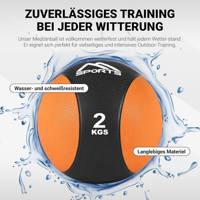 М'яч для фітнесу MSports 2-10 кг - професійний, для залу, з постер-інструкцією, оранжевий