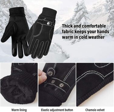 Чоловічі зимові рукавички KXF з шкіри, теплі, з флісовою підкладкою, вітронепроникні, для їзди на велосипеді, водіння, бігу, кемпінгу, походів, чорні, регульовані