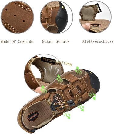 Чоловічі сандалі з натуральної шкіри для пляжу, піших прогулянок та туризму. Легкі, дихаючі сандалі для активного відпочинку та риболовлі. Розмір 43 EU, колір коричневий.