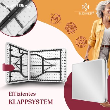 Стол розкладний KESSER® для кемпінгу, саду, тераси та балкону. Розміри 183x76 см, матеріал - пластик, на 6 осіб, з чохлом та ручкою. Антрацит (білий)